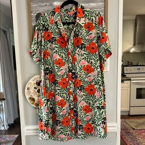 THML Green Floral Mini Dress with Reddish orange & Pink Blooms